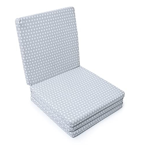 Colchoneta Bebe Suelo Mimuselina | Alfombra bebe 120x120 cm | Mullida, Desenfundable y Lavable | Ideal para Gatear, Jugar y Andar | Certificado OEKO-TEX | Plegable y Aislante del Frío (Estrellas Gris)