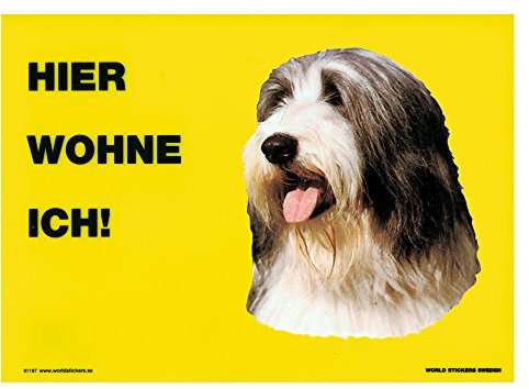 Schecker Bearded Collie Warnschild - Warnschilder Hund - Hier wohne ich - 20 x 28 cm - viele Rassen