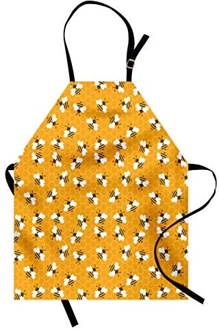ABAKUHAUS Biene Kochschürze, Bienen Honig produzieren Zellen, Unisex-Küchenlätzchen mit verstellbarem Hals für Kochen Gartenarbeit, 67 cm x 80cm, Orange Weiß
