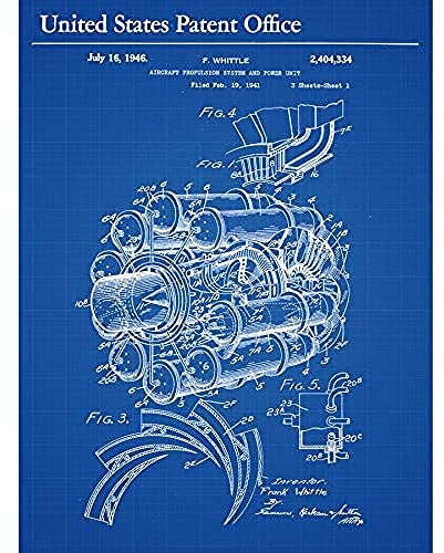 Artery8 Whittle Power Jet Engine Aircraft Propulsion 1946 Patent Art Print Canvas Premium Wall Decor Poster Mural Motor Wand Deko