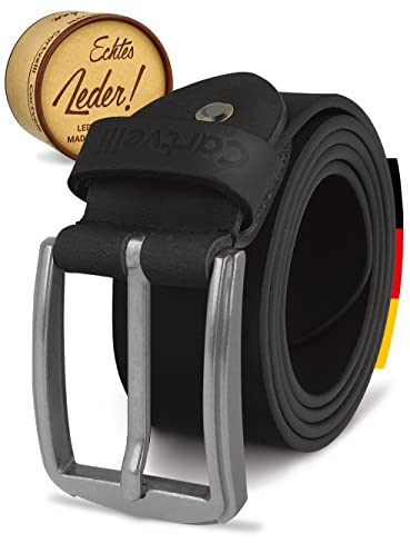 Cartvelli Herren Ledergürtel Schwarz 100cm Made in Germany - 40mm Echt-Leder Gürtel Schnalle Silber Herrengürtel Vollleder Jeansgürtel BS19s-100