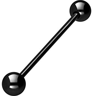 PIERCINGLINE Titan Barbell 2 KUGELN Piercing Stab Zunge Brust Intim Ohr Schwarz 6 x 1,6 x 12 mm