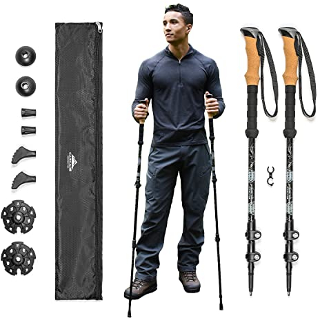 Cascade Mountain Tech Lightweight Aircraft-Grade Aluminum Trekking Poles with Extended Down Grip Plus Tip Kit, 2 Count (Pack of 1)