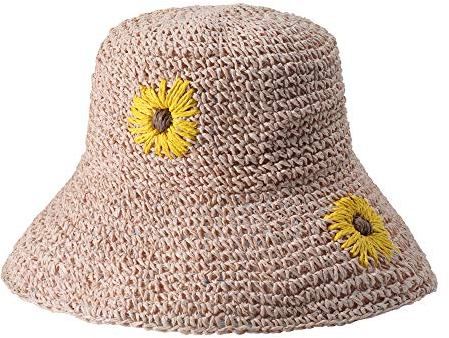 ZLYC Femme Capeline Chapeau de Paille Pliant D'été Protection UV Chapeau de Soleil(Tournesol Rose),Taille Unique