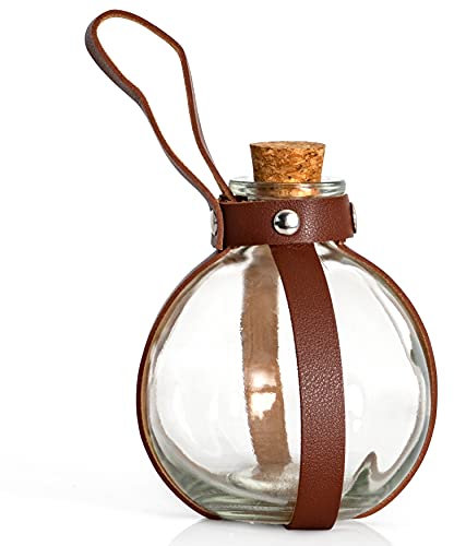 Skeleteen AONELAS Dark Magic Potion Bottle - Brown Wizard Potions Glass Holder with Cork Stopper and Faux Leather Harness with Holster Loop