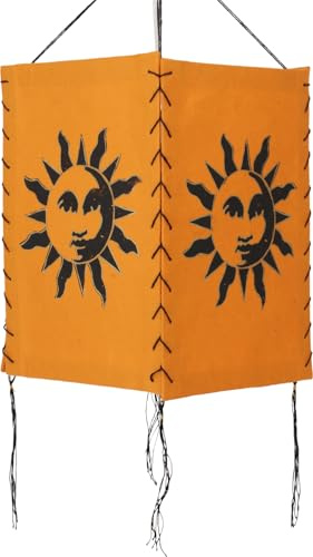 Lokta Papier Hänge Lampenschirm, Deckenleuchte, Sonne 1 orange | Handgeschöpftes Naturpapier, warmes Licht, unebene Oberfläche, ideal für gemütliche Räume, traditionelles Design.
