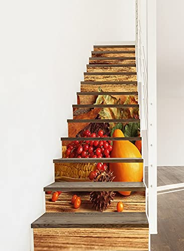 A.Monamour Treppenaufkleber Folie Selbstklebend 3D Herbstlaub Beeren Gemüse Auf Holzboden Vinyl Wasserdicht Treppe Aufkleber Fliesenaufkleber Abziehbilder Wandaufkleber Wandtattoos 13 Stück Set