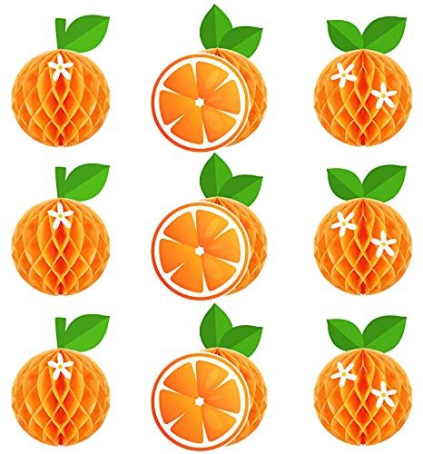 WILLBOND 9 Pcs Orange Decor Honeycomb Balls, Table Hanging Party Decoration