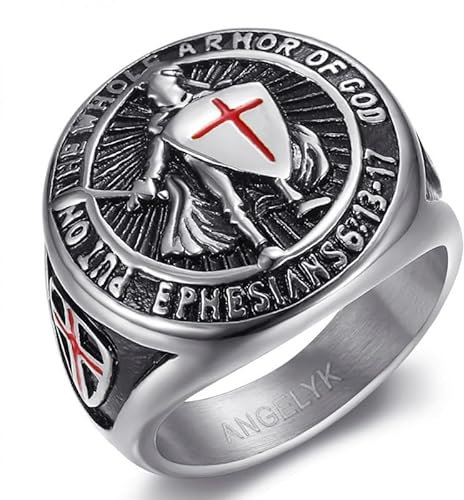 BOBIJOO JEWELRY - Bague Chevalière Croix Templier Chevalier Symbole Protection Dieu Acier Inoxydable Argenté - 20,1 (10 US)