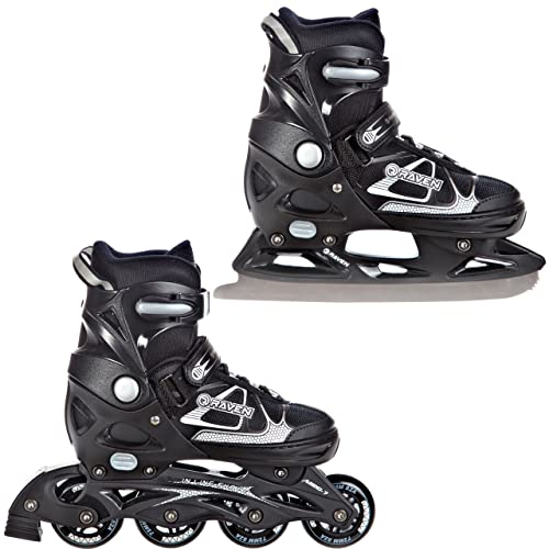 RAVEN Inline Skates Inliner für Kinder und Erwachsene OPTIONAL 2in1 mit Schlittschuhen verstellbar (Spirit Black/White mit Kufen, 37-40 (23,5-26cm))