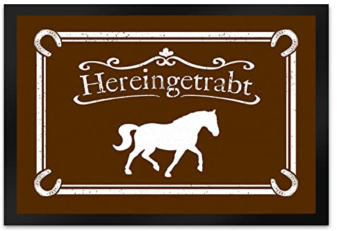 speecheese Hereingetrabt Pferde und Reiter Fußmatte XL in 40x60 cm in Braun Türvorleger für Stall Pferdeliebhaber Hof Reiter Geschenk Pferd Schmutzfangmatte traben Türmatte