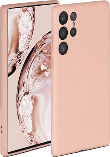 ONEFLOW Coque de protection souple en silicone pour Samsung Galaxy S22 Ultra - Avec protection de l'appareil photo - Protection accrue pour l'écran - Rose