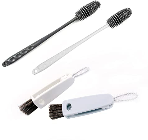 WYAN 4er Flaschenbürste,3-in-1-Flaschenverschlussbürste,Mehrzweck-Flaschenspalt-Reinigungsbürste,Silikon Spülbürste,Flaschenbürsten aus Silikon