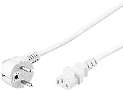 PremiumCord Cable de Alimentación de 230 V, 0,5 m, con Contacto de Puesta A Tierra En Ángulo A Conector Hembra C13, IEC 320, Cable de Alimentación para PC de 3 Pines, Color Blanco