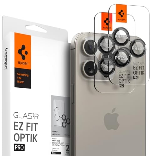 Spigen Glas.tR EZ Fit Optik Pro Protezione Fotocamera compatibile con iPhone 16 Pro, iPhone 16 Pro Max, 2 Pezzi, Titanio nero, Anello Individuale, Durezza 9H Pellicola prottetiva