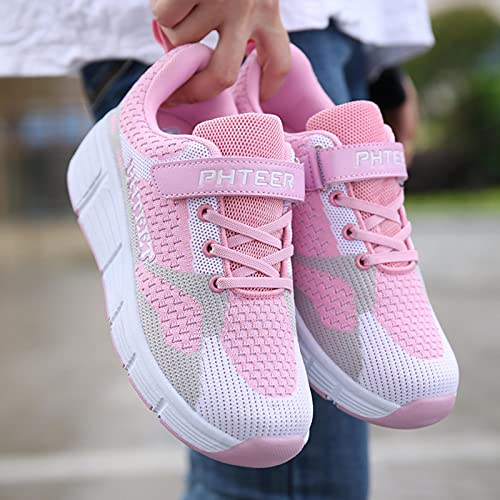Schuhe Mit Rollen Automatisch Einziehbare Technische Skateboard-Skates Multisport Turnschuhe Rollschuhe Roller Skates,Pink-EU40/25cm