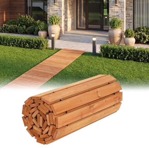 COSTWAY Passerella Arrotolabile per Giardino, Sentiero da Giardino con Filo di Ferro e Consistenza Antiscivolo Resistente alle Intemperie, Percorso in Legno per Cortile e Spiaggia (245 x 55 x 1,5 cm)