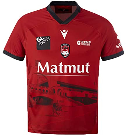 Macron Offizieller Lou Rugby-Trikot für den Außenbereich, Lyon, rot, XL