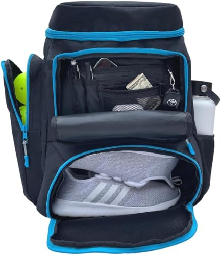 Pickleball-Rucksack für Damen und Herren, passend für 2 bis 4 Paddel, Schuhfach, Zaunhaken, Aufbewahrungstaschen für 2 Wasserflaschen, Pickleballs, Kleidung, Schläger, Pickle Balltasche,