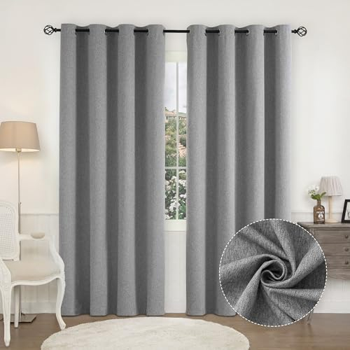 CUCRAF Blickdicht Vorhang mit Ösen Leinenoptik Thermovorhang Lichtundurchlässige Vorhänge Schlafzimmer Gardinen Ring Top Verdunkelungsvorhang Arbeitszimmer H 137 x B 117cm Dunkelgrau 2er Set