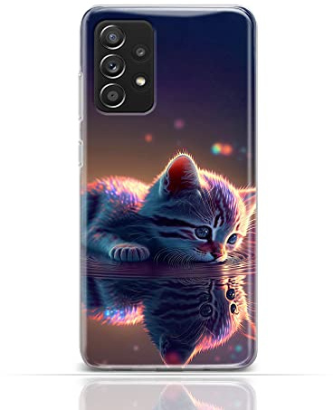 Hülle für Samsung Galaxy A21s Handyhülle Schutzhülle aus weichem Silikon TPU Softcase mit Motiv 3529 süßes Kätzchen mit Reflektion im Wasser