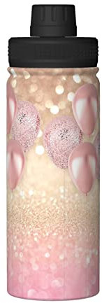MIXMEY Pink Glitter Balloon Print 18oz Sports Insulated Kettle,Practical Double-Layer Stainless Steel Kettle