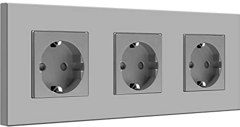 BSEED Schuko Enchufe Triple Gris,Enchufe de pared con Panel de Plastico,16A 250V toma de corriente,enchufes de extensión para Cocina, Dormitorio, Oficina, Hotel, etc