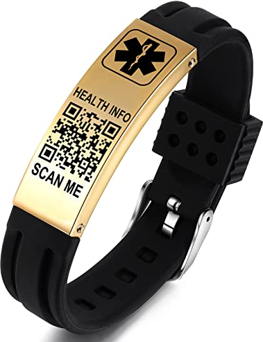 Theluckytag Medizinische Armbänder Männer Frauen mit QR Code Alert ID Armbänder Silikon wasserdichtes Armband passt Handgelenke bis 9'''mehr Raum Benutzerdefinierte Notfall medizinische ID Alert Info…