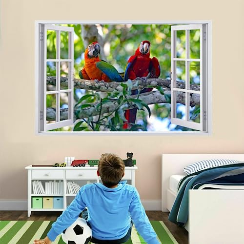 3D Durchbruch Wandtattoo Mädchen Kinderzimmer Papagei Wandaufkleber Dekorative Abnehmbare Wandsticker Vinyl für Junge Teenager Zimmer Wohnzimmer Schlafzimmer Wandbilder Deko 120x80cm