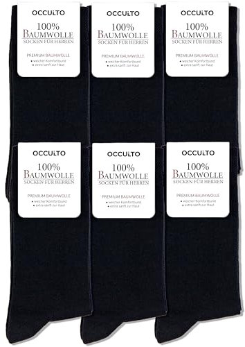 Occulto Chausettes 100% Coton Homme lot de 6 (modèle: Roland) noir 43-46