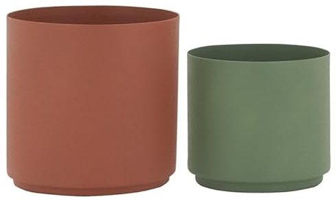 AUBRY GASPARD - Cache-Pots en Métal Assortis (Lot de 2) - Métal Kaki - Finition Mate - Ø 15 cm x Hauteur 14 cm et Ø 17 cm x Hauteur 17 cm - Idéal pour Plantes d'Intérieur et Décoration Moderne