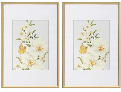 WOLTU Bilderrahmen 20x30 cm Set of 2 Fotorahmen aus Kunststoff mit Passepartout, Posterrahmen zum vertikalen oder horizontalen Aufhängen/Aufstellen, Collage Wanddeko, Gold