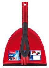 Vileda 2 in 1 Dustpan and Brush Set Rubber Lip Dustpan Sticks Perfectly to The Floor Hard Red Fibres on The Tip for Corners Pick up dust and Dirt Effectively
