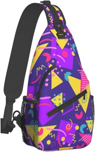Schultertasche im Retro-Stil der 80er Jahre, für Damen und Herren, Umhängetasche, lässiger Sling-Rucksack, Brusttasche, Reisen, Wandern, Tagesrucksack für Outdoor, Retro 80s Style 9, One Size