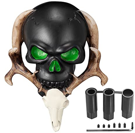XhuangTech Auto Schaltknauf Totenkopf Schädel mit Geweih Auto Schaltknauf für die meisten manuellen automatischen Autos, Schalthebel Stick Knob mit 3 Adaptern 8mm 10mm 12mm (Schwarz)