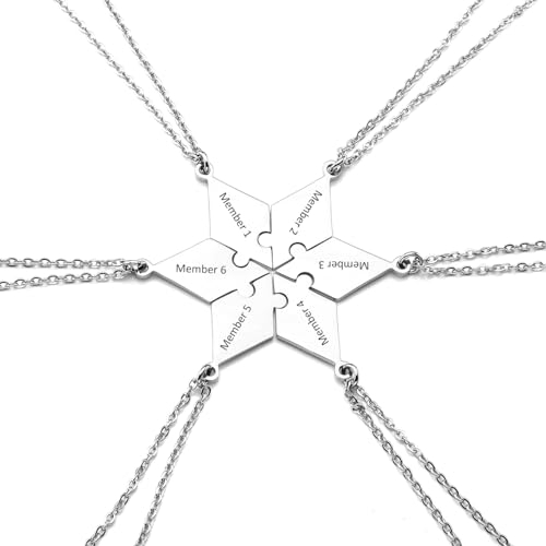 Jovivi Personalisierte Freundschaftsketten für 6 Puzzel Anhänger mit Gravur BFF Ketten Freundschaft Schwester Familie Geschenke