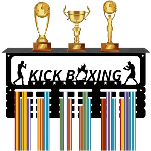 CREATCABIN Kickbox-Medaillen-Trophäenaufhänger,Medaillenhalter Ablage,Sportgestell,Eisenhaken,Wandhalterung,Dekor,Metall-Medaillenaufhänger Zum Aufhängen Über 70 Taekwondo-Athleten,40x20x10cm,Schwarz