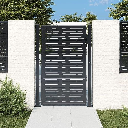 Gecheer Puerta de Jardín de Acero Galvanizado con Diseño Laser, Seguridad Reforzada, Color Gris Antracita - 105x130 cm
