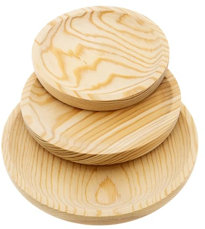PoPproduct - Assiettes en poulpe en bois. Set de 3 assiettes de 22, 18 et 16 cm de diamètre. Assiettes pour poulpe en bois de pin naturel fabriquées en Galice de manière artisanale.