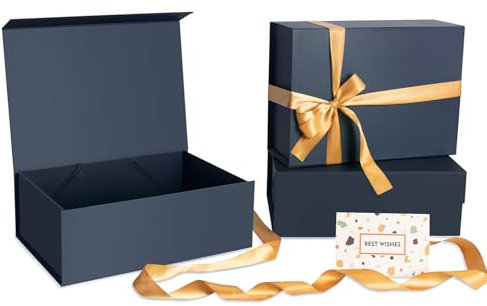 CHARMGIFTBOX Blau Geschenkboxen mit Deckeln 3 Stück, 22,9 x 16,8 x 10cm Zoll Geschenkbox mit Band, Zusammenklappbare Geschenkboxen mit Magnetverschluss für Geschenke, Brautjungfer-Vorschlagsbox