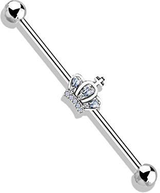 beyoutifulthings Industrial-Piercing Silber Krone Zirkonia Clear Industrial-Barbell Industrial-Bar Chirurgenstahl Stab-länge 38-mm