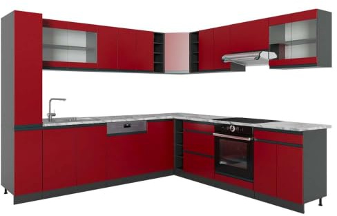 Vicco Eckküche R-Line, Rot/Anthrazit, 277 x 257 cm