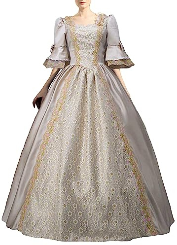 Robe de reine victorienne pour femme - Robe médiévale - Style vintage gothique - Style palais - Longue robe courte rococo baroque victorienne - Robe de bal - Costume de princesse royale, Or rose, XXL