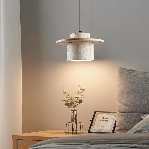 FWX Pendelleuchte aus natürlichem Marmor 1-flammige Nachttisch Hängelampe Mid Century Retro Kücheninsel nordisches Bauernhausdesign E27 Holzkronleuchter für Esszimmer Nachttisch Café Restaurant(1 ligh