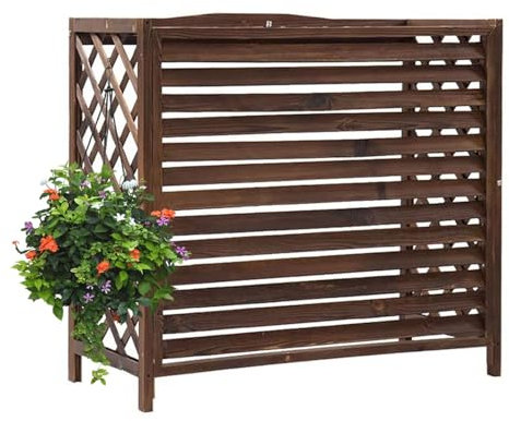 Klimaanlagen Zaun Sichtschutzzaun Klimaanlagen Abdeckung Draußen Klimaanlagenabdeckung aus Holz Pflanzenständer Jalousien Design Für Garten Balkon Außengeräte(96x40x89cm)