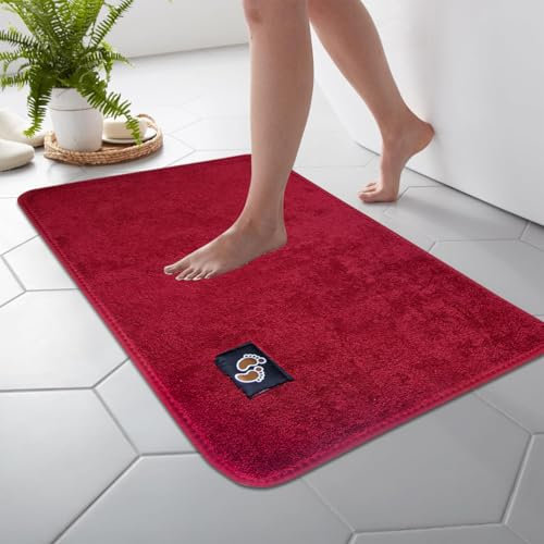PHP Microfibers Non-Slip Bathroom Rug - Super Absorbent and Soft Luxury Shower Mat, Quick Dry Shaggy Bath Mat, Burgundy - 50 x 80 cm