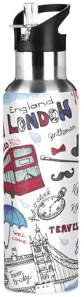 Yopersonalizes Insulated Water Bottle with Straw 1 L/32 oz London British Flag Stainless Steel Sports Water Bottles Leakproof Hot Cold Metal Drink Flask for Travel Gym