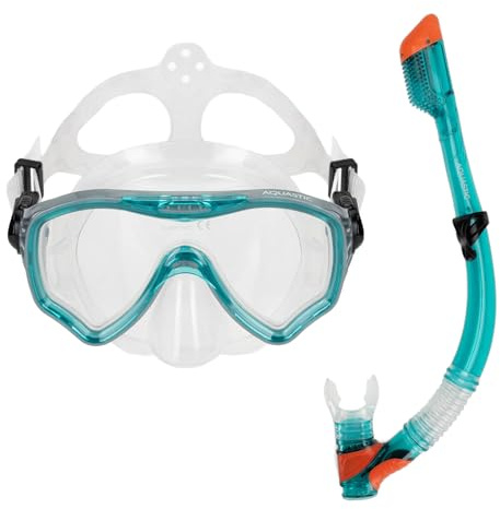 AQUASTIC Jetty 2-in-1 Schnorchelmaske und Pfeife Schnorchelset Erwachsene mit gehärtetem Glas Maskenschürze und Mundstück aus hypoallergenem Silikon für Meer und Urlaub Wasserdichter Komfort