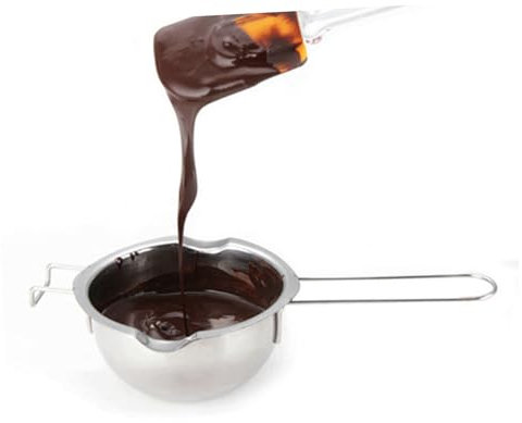 Ciieeo Universal Insert Pan for Melting Chocolate 304 Stainless Steel Double Pour Spouts 14cm Front Hook Flat Bottom Suitable for Butter Cheese Caramel Silver