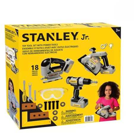 Stanley Jr. 18 Piece Toy Tool Set with Power Tools including Drill, Circular Saw, Jigsaw + Gift Tag | RZHomestore®